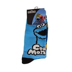 SESAME STREET MEN'S COOKIE MONSTER CREW SOCKS BLUE STRIPED SIZE 8-12 NWT
